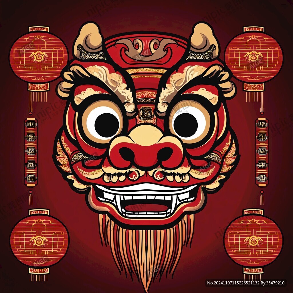 手绘狮头舞狮