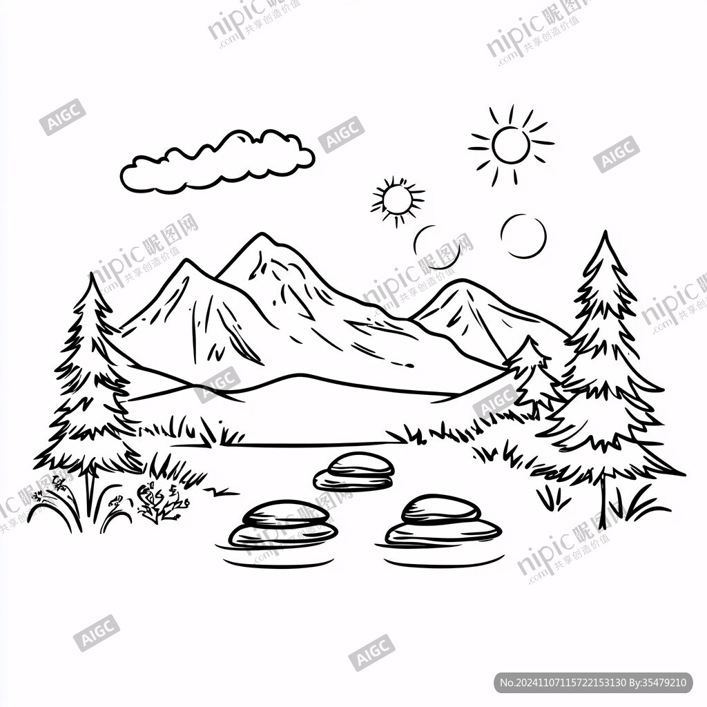 简笔山水