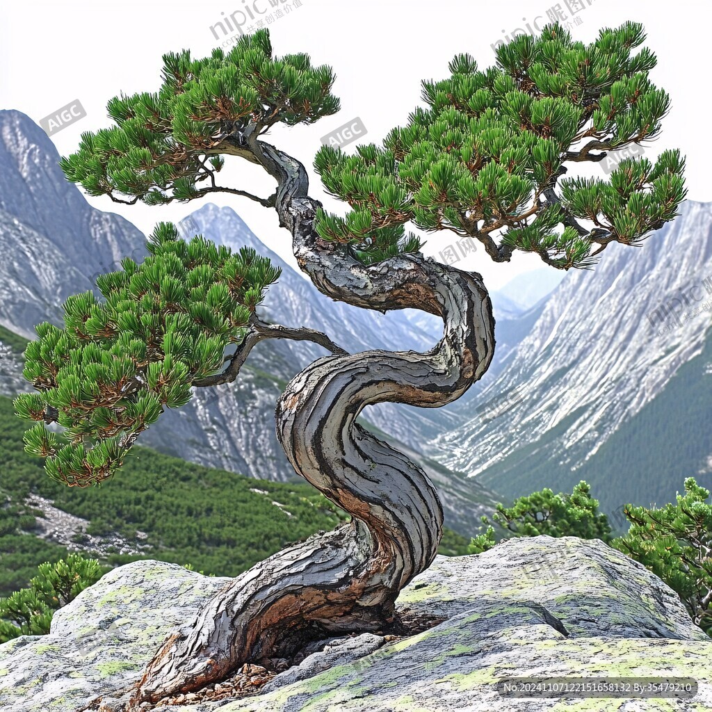 景石松树