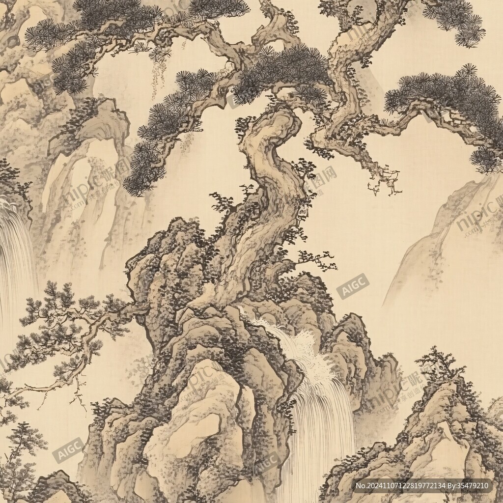 工笔山水奇松