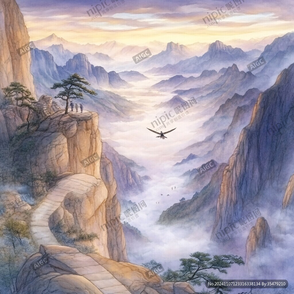 天界晓钟风景插画