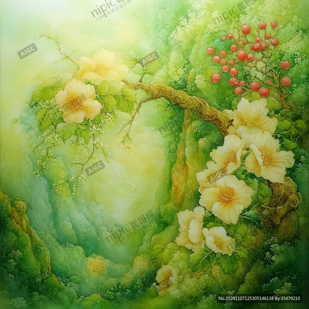 梦幻花鸟油画