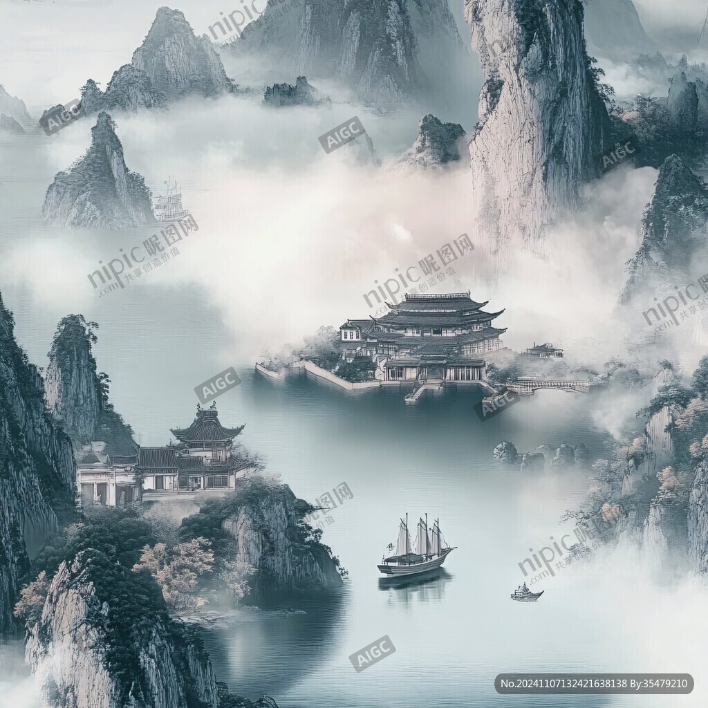 滕王阁中国风山水意境