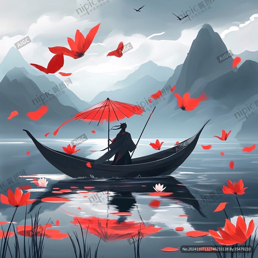山水行舟插画