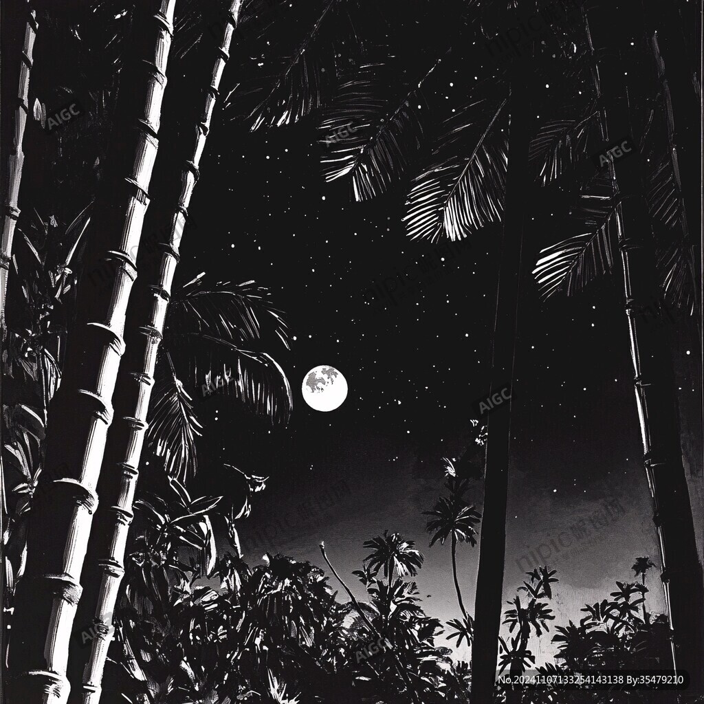 月夜竹林背景