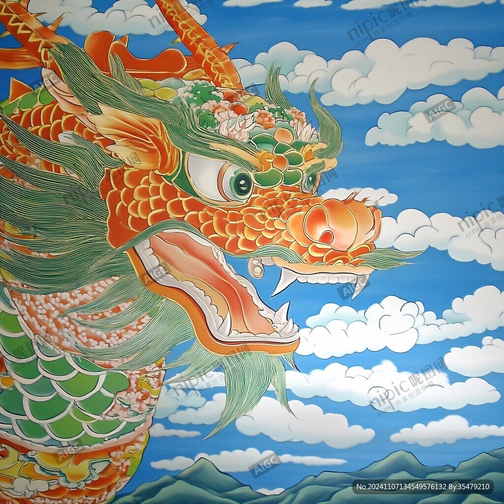 手绘龙壁画