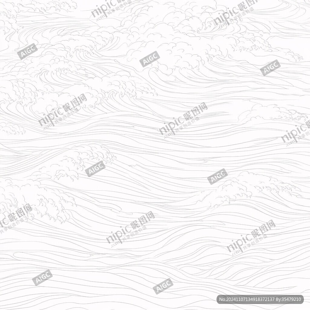 海浪纹线条白描