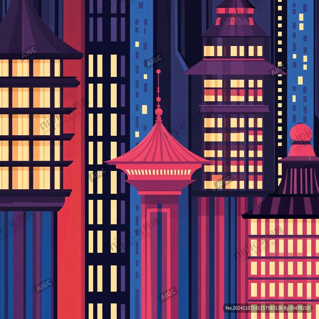 青藏地区城市建筑插画