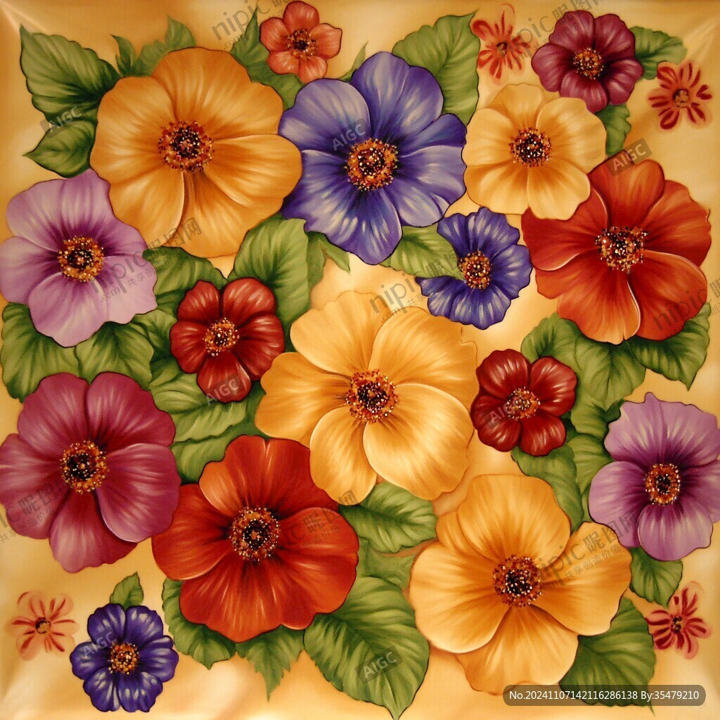 3d浮雕缤纷花卉