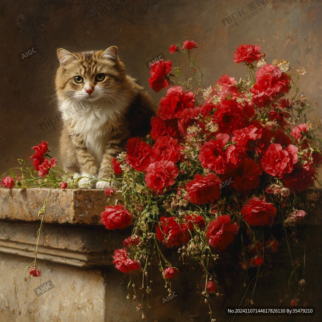 猫咪与鲜花