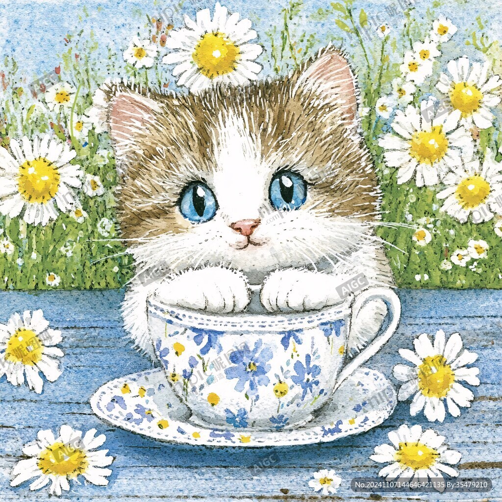 猫咪喝咖啡插画