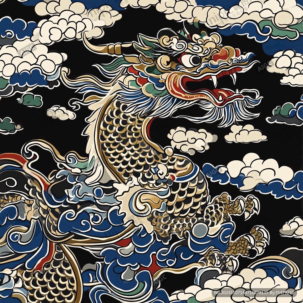 手绘双龙插画
