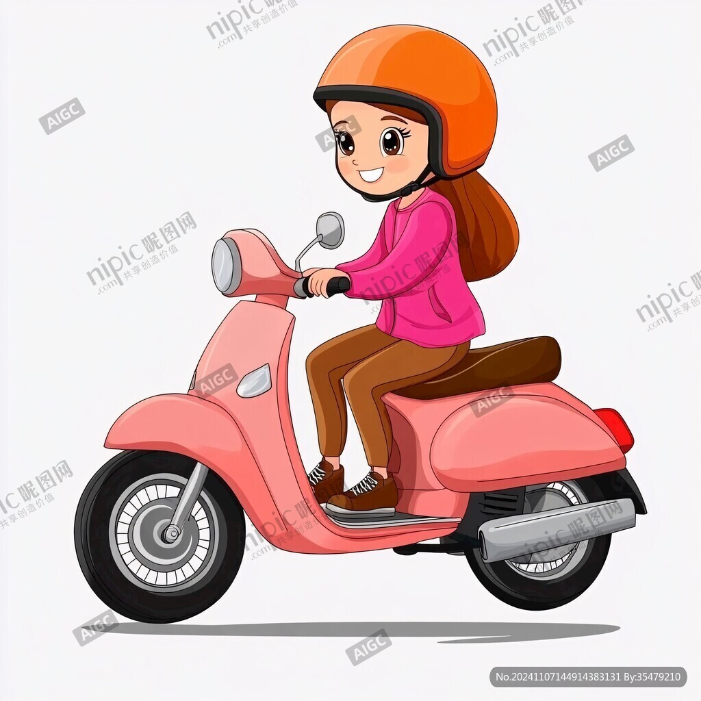 骑摩托车的女孩插画