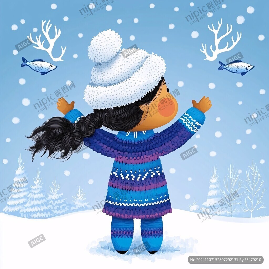 大雪女孩插画