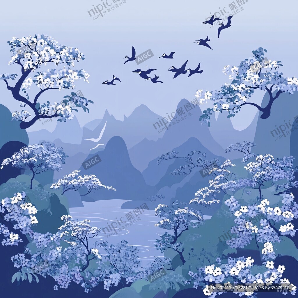 山水仙鹤