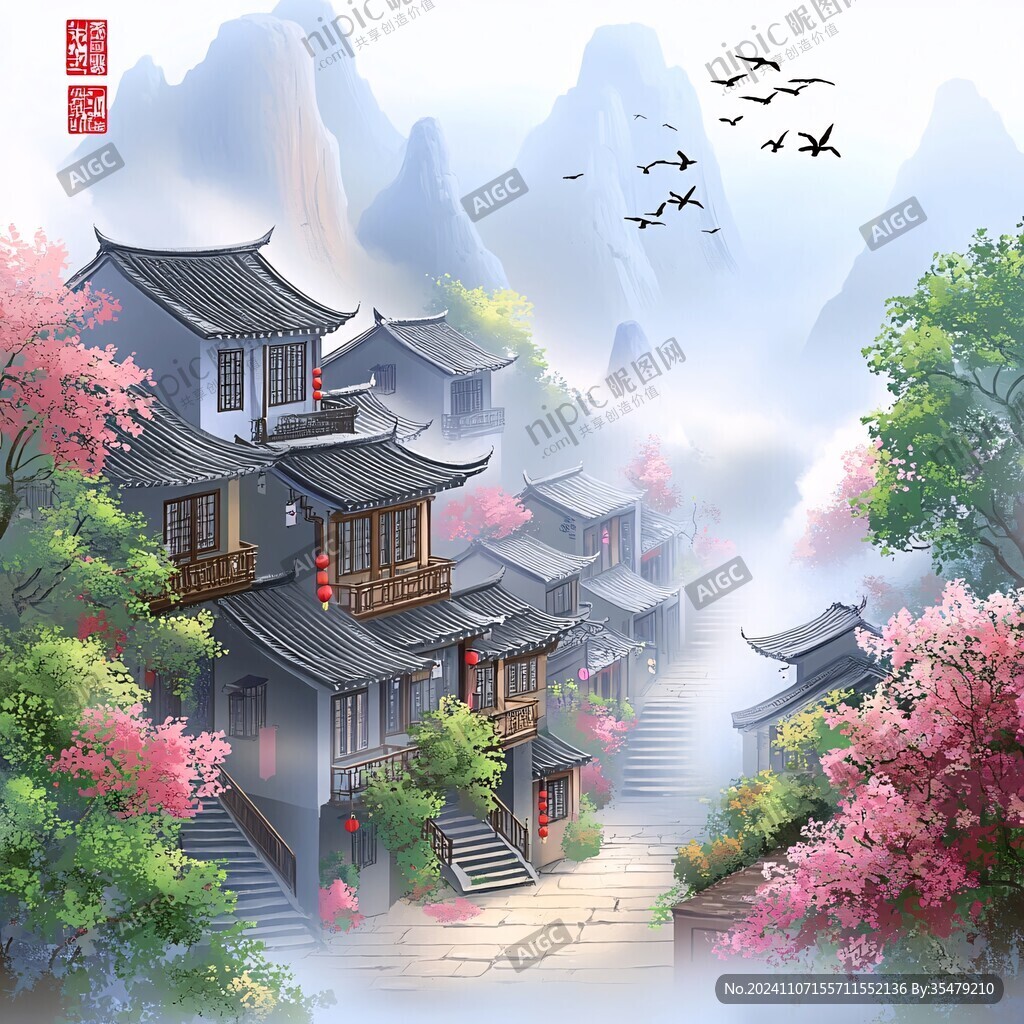 楼阁仙景插画