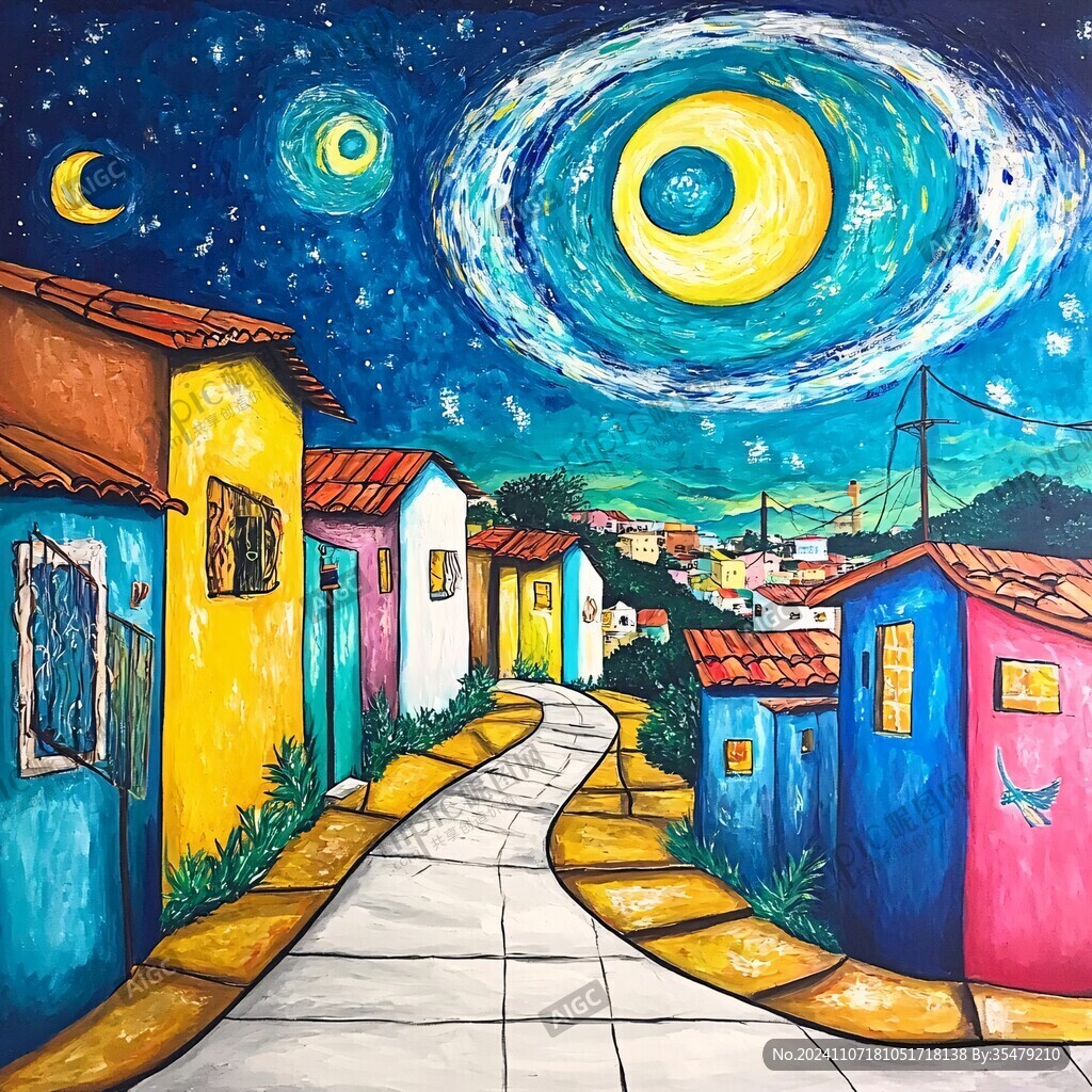 小巷绘画作品