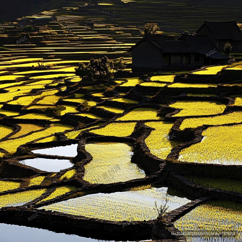 阳光下梯田