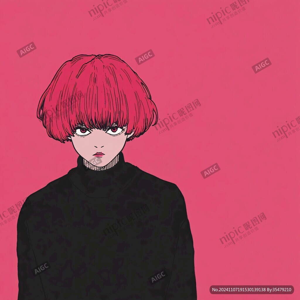 卡通粉色短发女孩头像