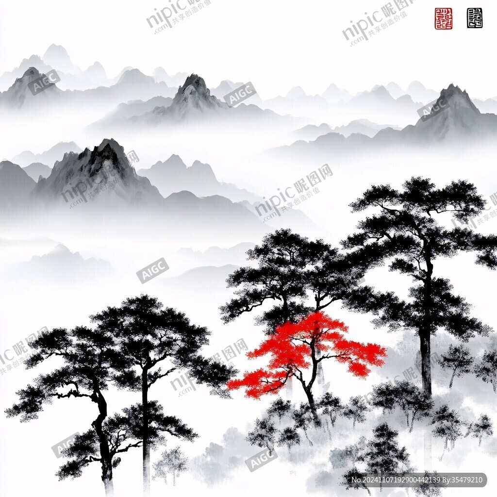 迎客松水墨山川