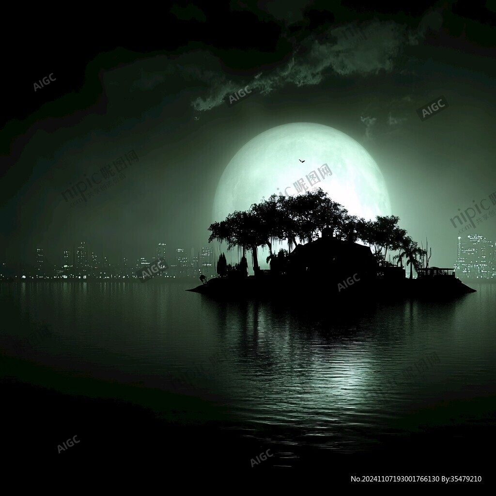 水面倒影月圆之夜