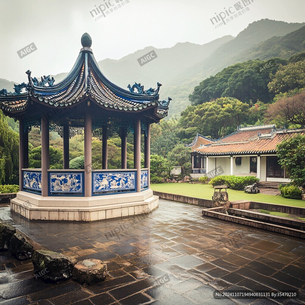 雨中的亭子