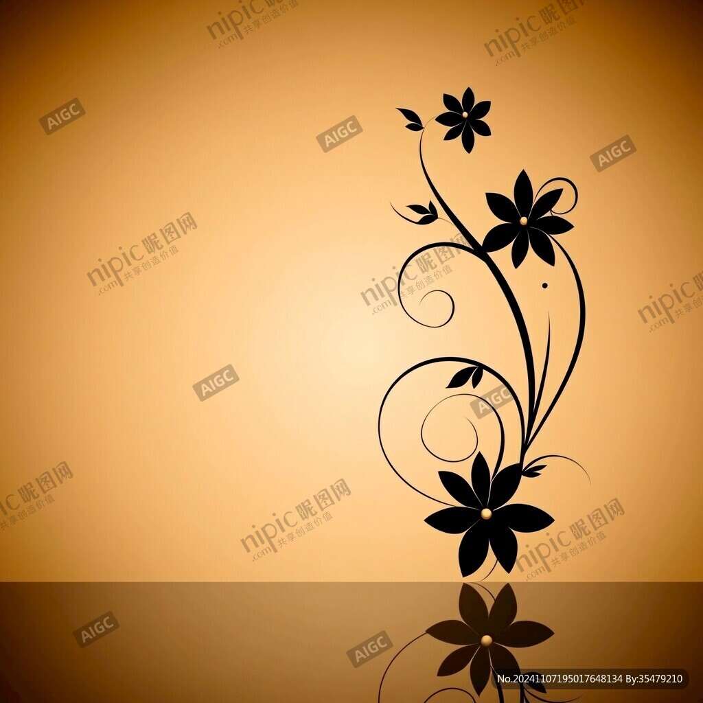 橘色花艺手绘