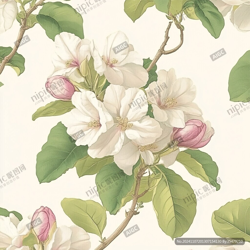 手绘苹果花
