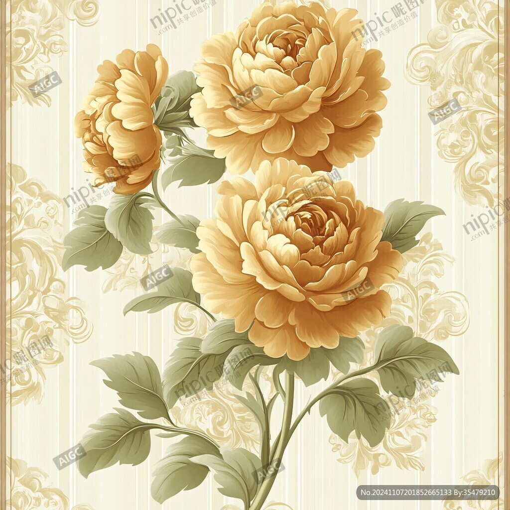 土黄色牡丹花纹