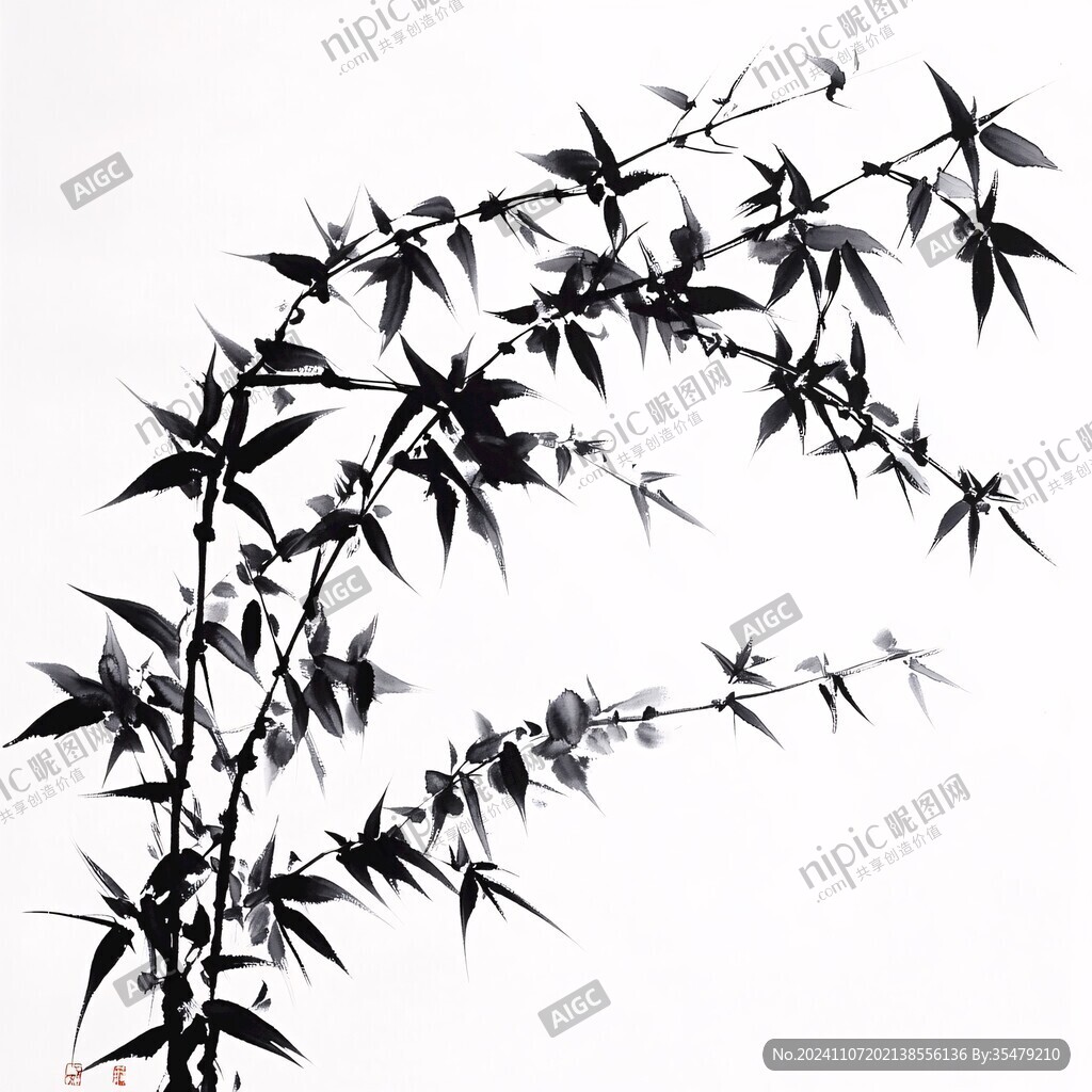 墙面竹影墨竹