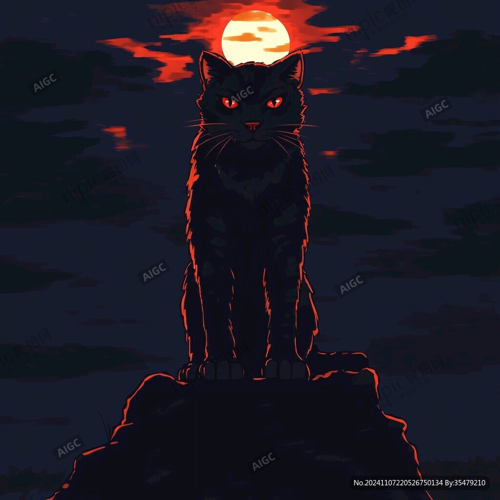 夜晚猫咪插画