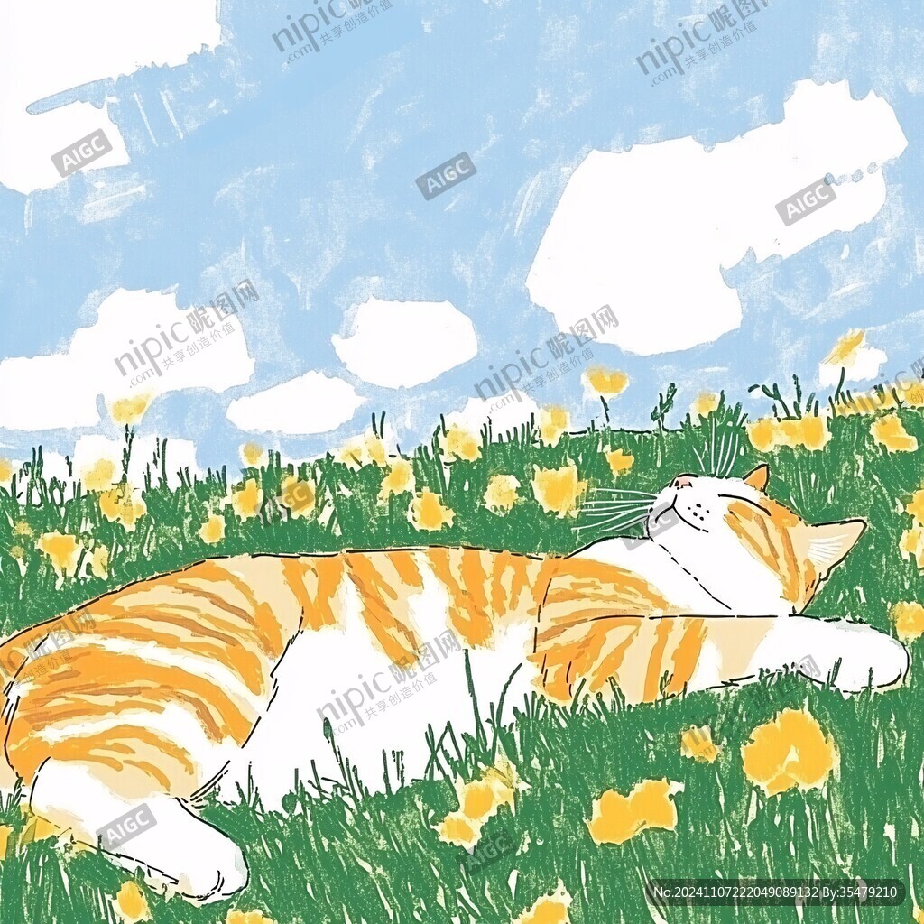 晒太阳的猫插画
