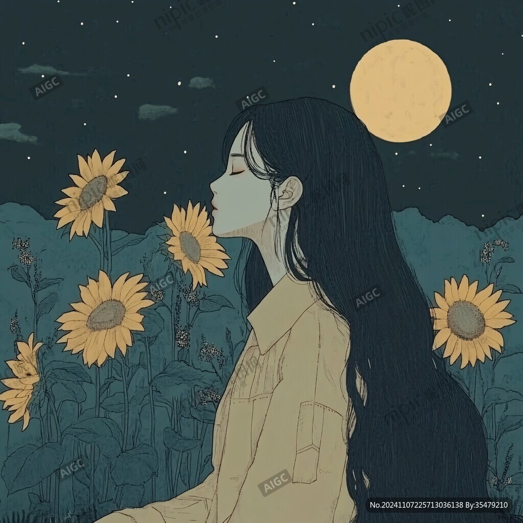 向日葵花丛中的少女