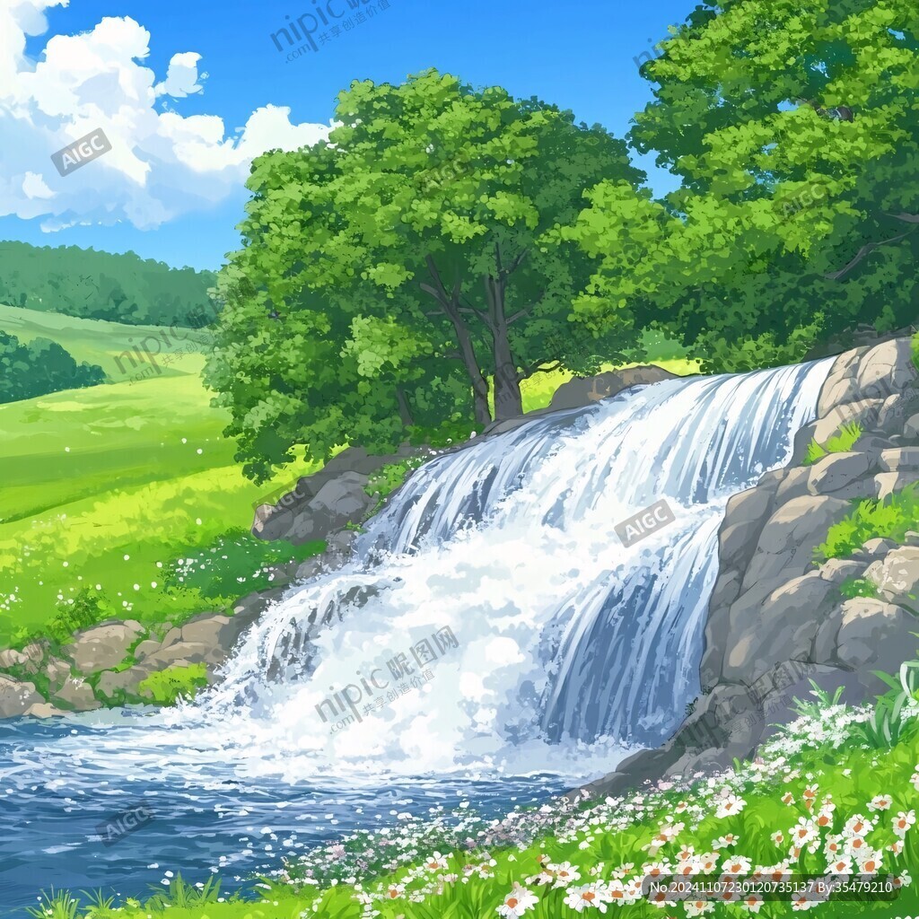山泉水插画