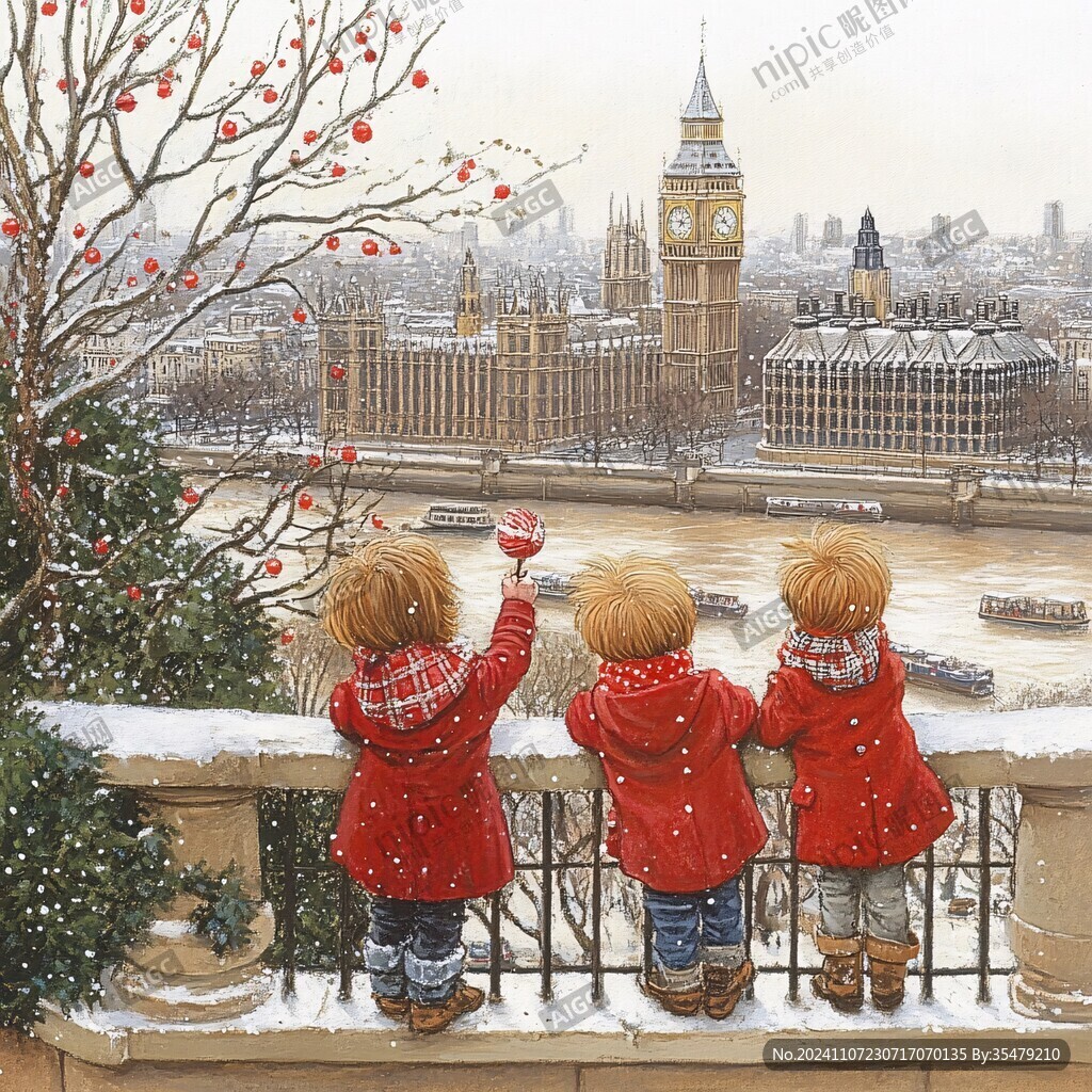 英国伦敦插画英国水彩