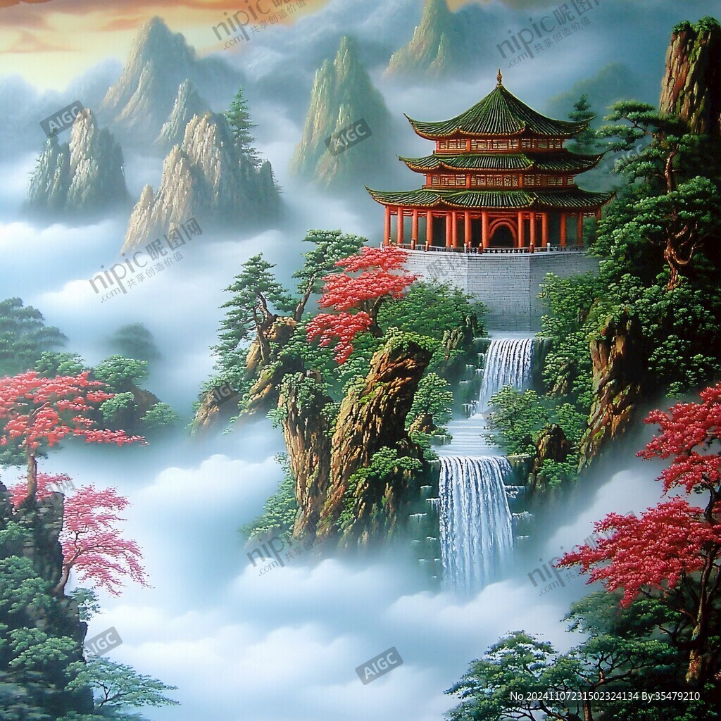 迎客松壁画挂画壁纸