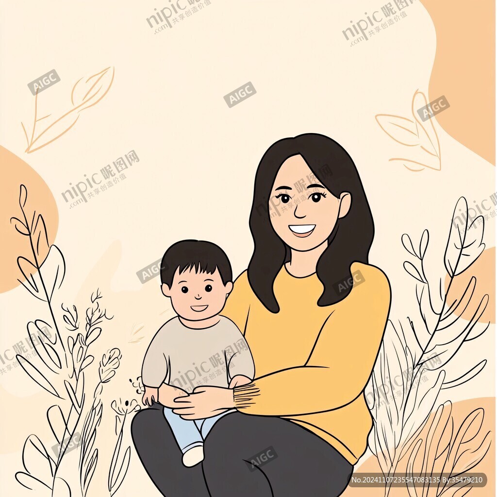 母子插画海报