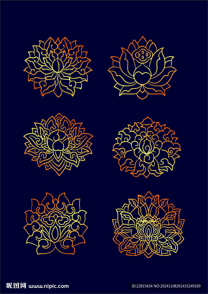 矢量烫金色荷花纹