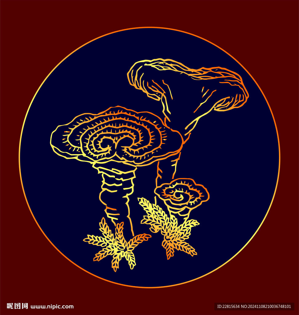 矢量烫金色灵芝纹