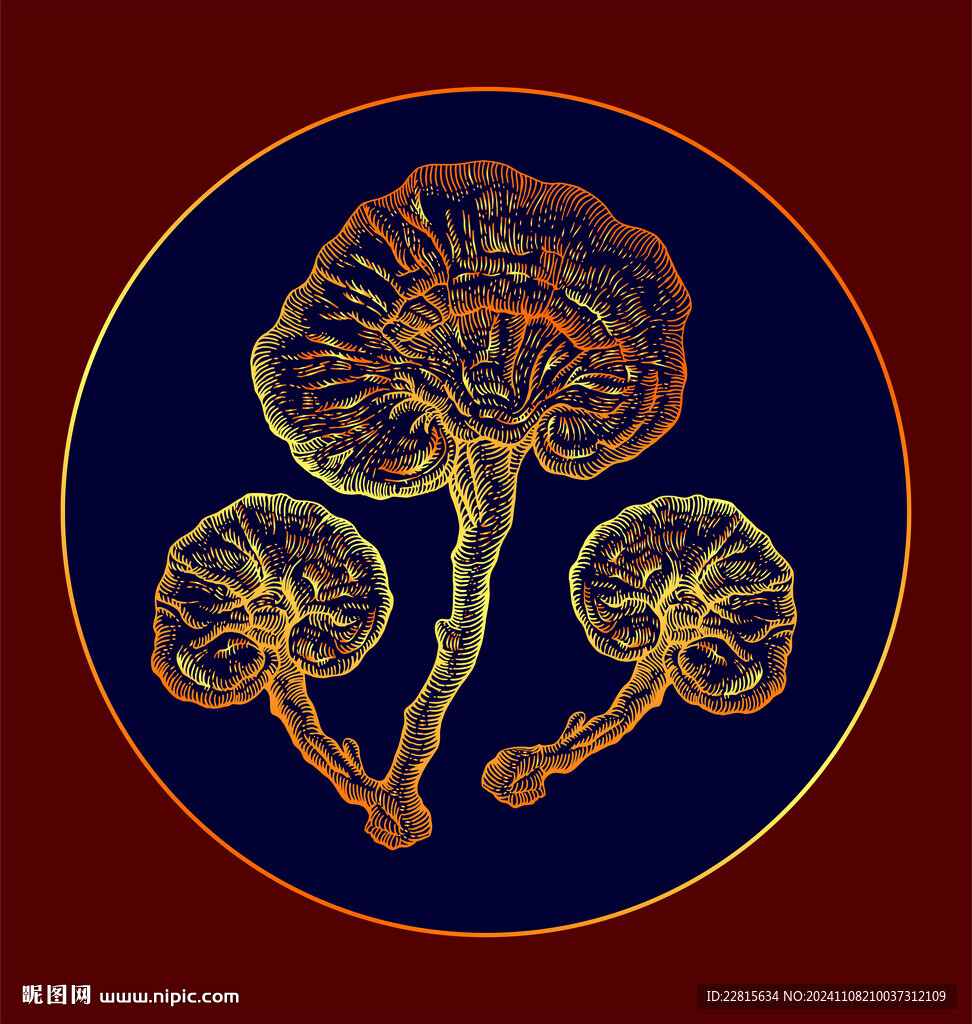 矢量烫金色灵芝纹