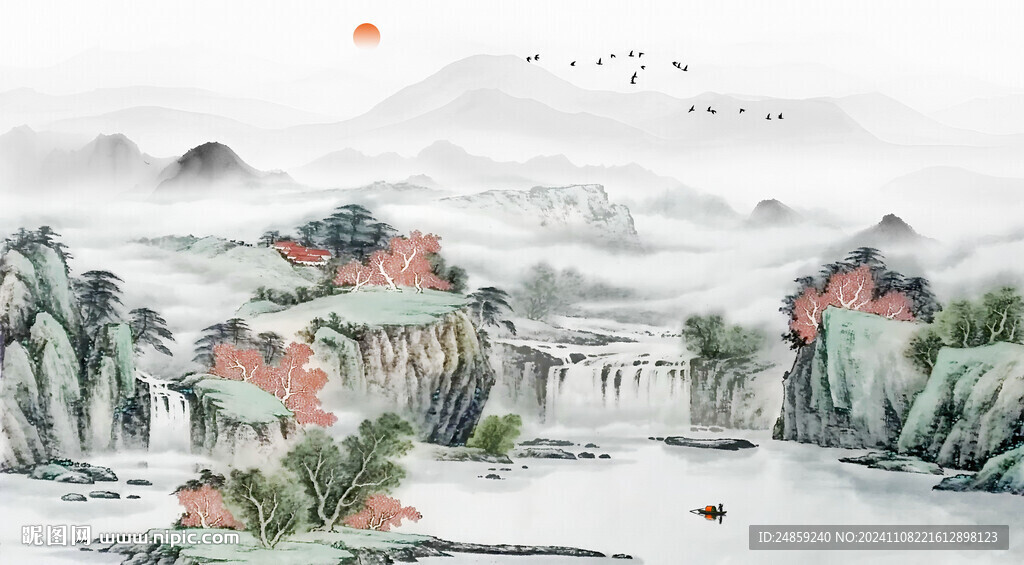 意境水墨山水背景墙