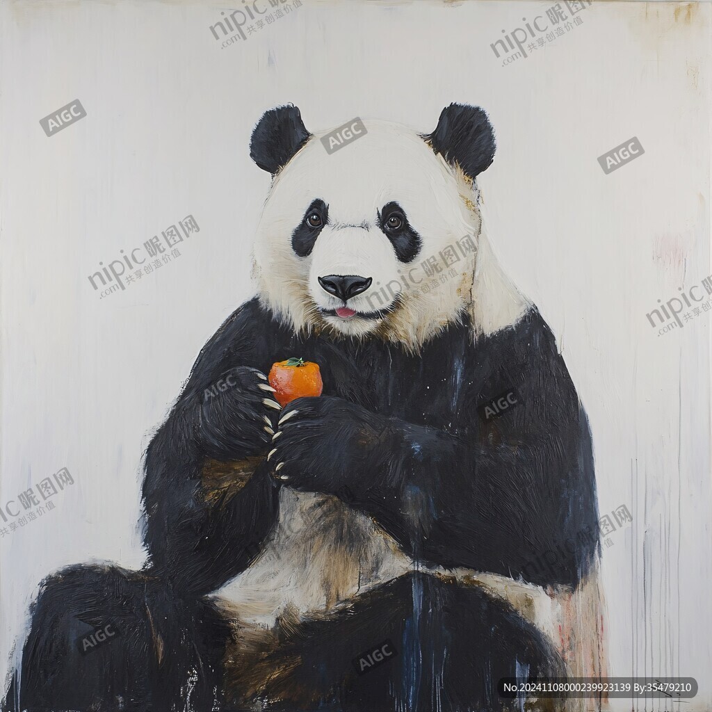 熊猫题材油画