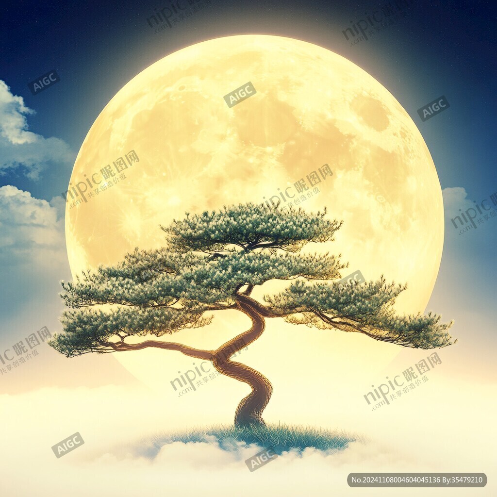 月色下的杉树
