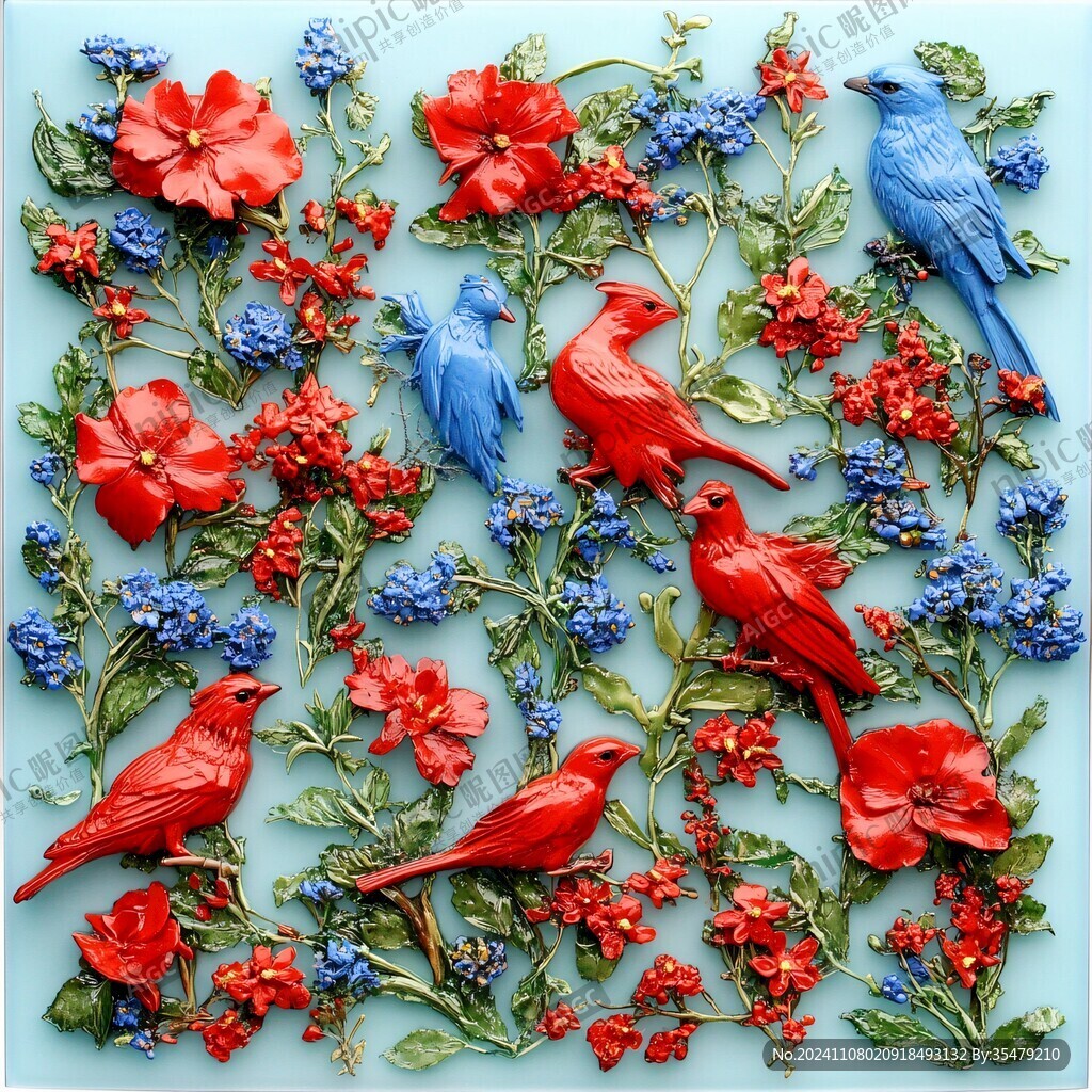 3d立体浮雕花鸟