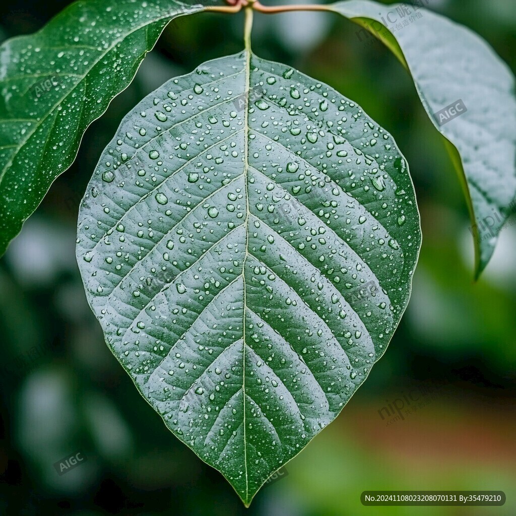 雨水打湿的树叶