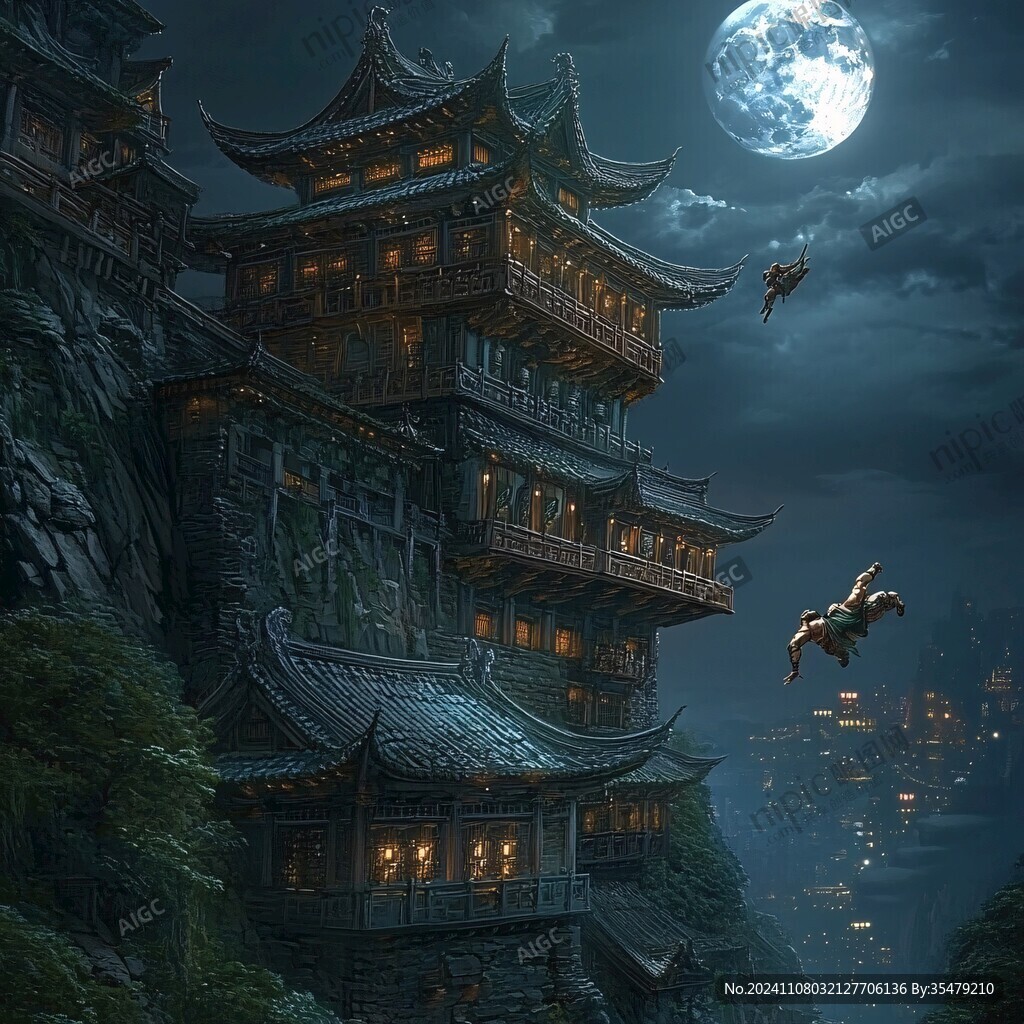 玄幻古镇夜景