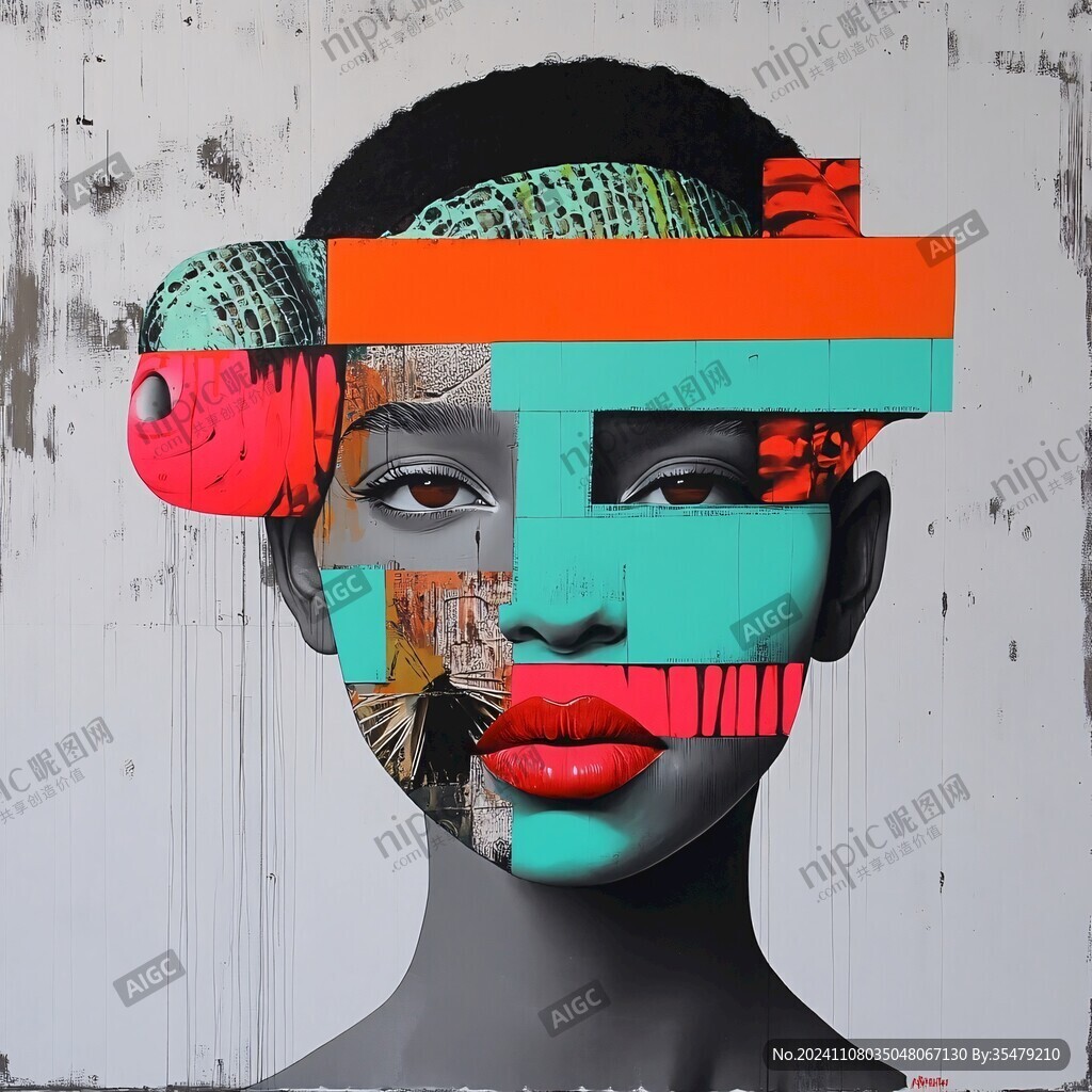 人脸色块拼接装饰画