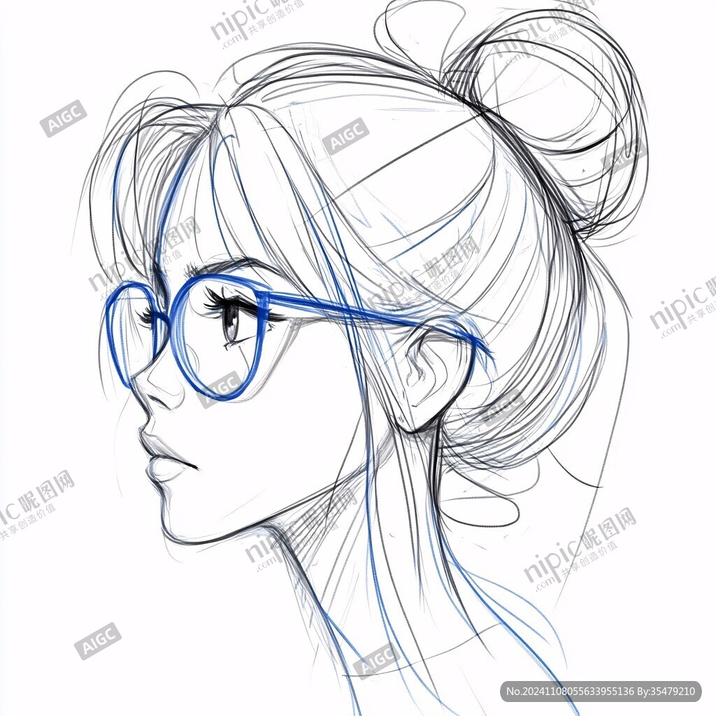 手绘眼镜女孩