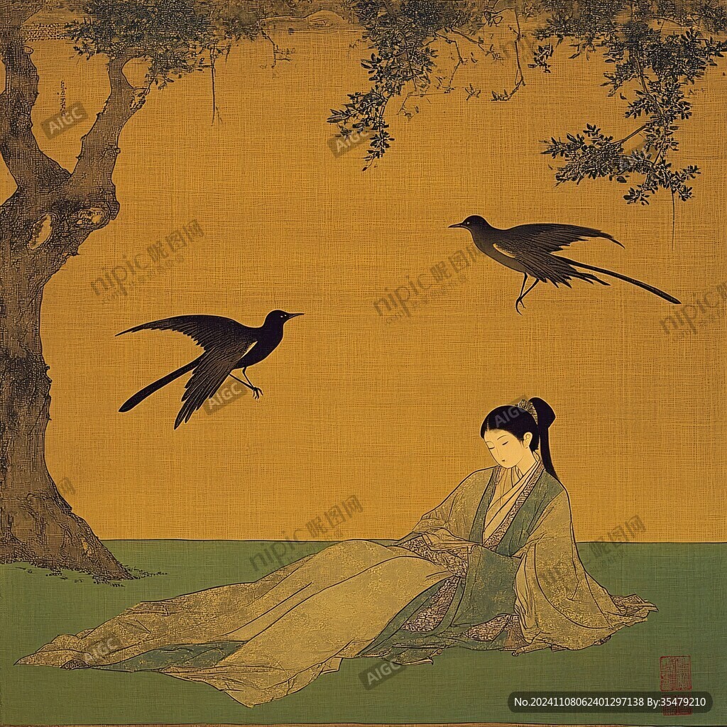 仕女赏鹦图