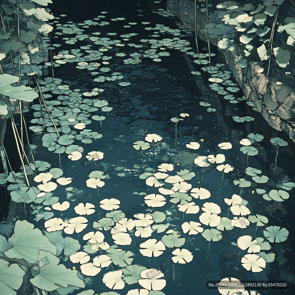 荷花池插画